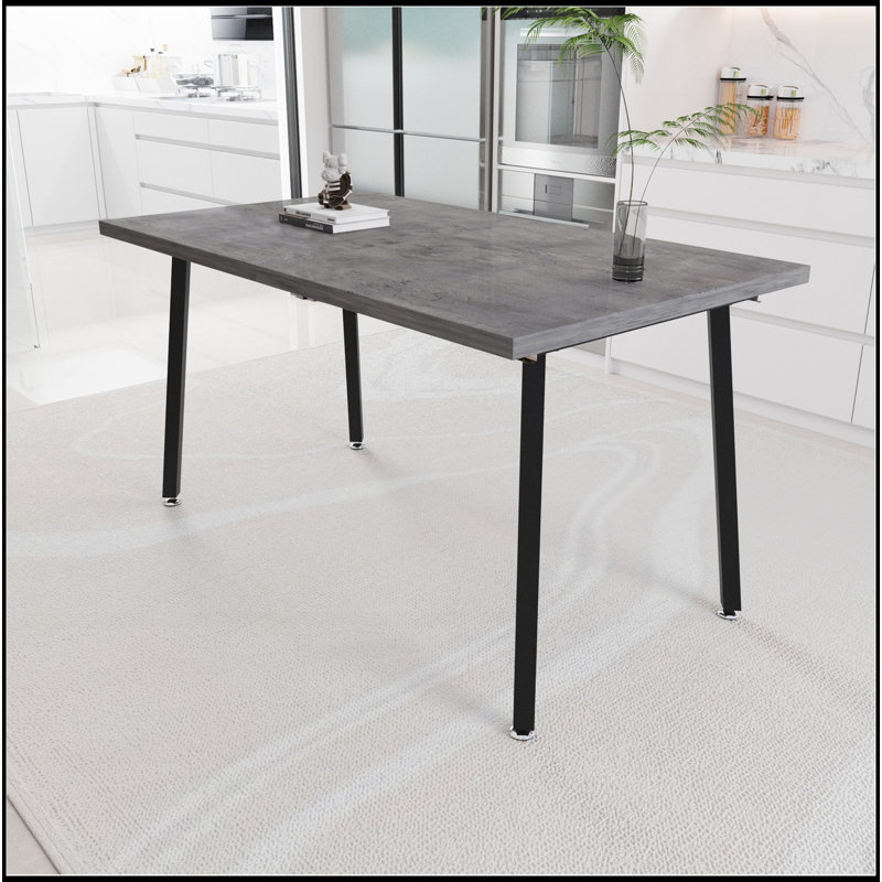55.12-70.87"expandable modern kitchen dining table, rectangular MDF dining table for 4-6 people, medieval industrial style, with black metal legs, suitable for home&kitchen (grey)