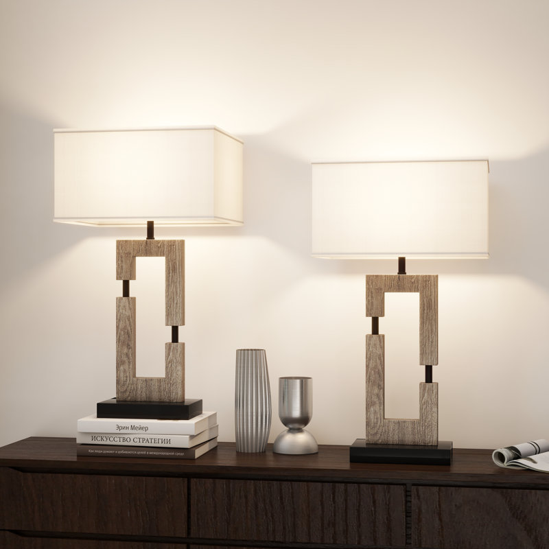 Lampe de table Tomisin USB avec abat-jour en lin, Gris, Beige