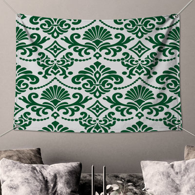 Tapisserie murale motif damassé vert