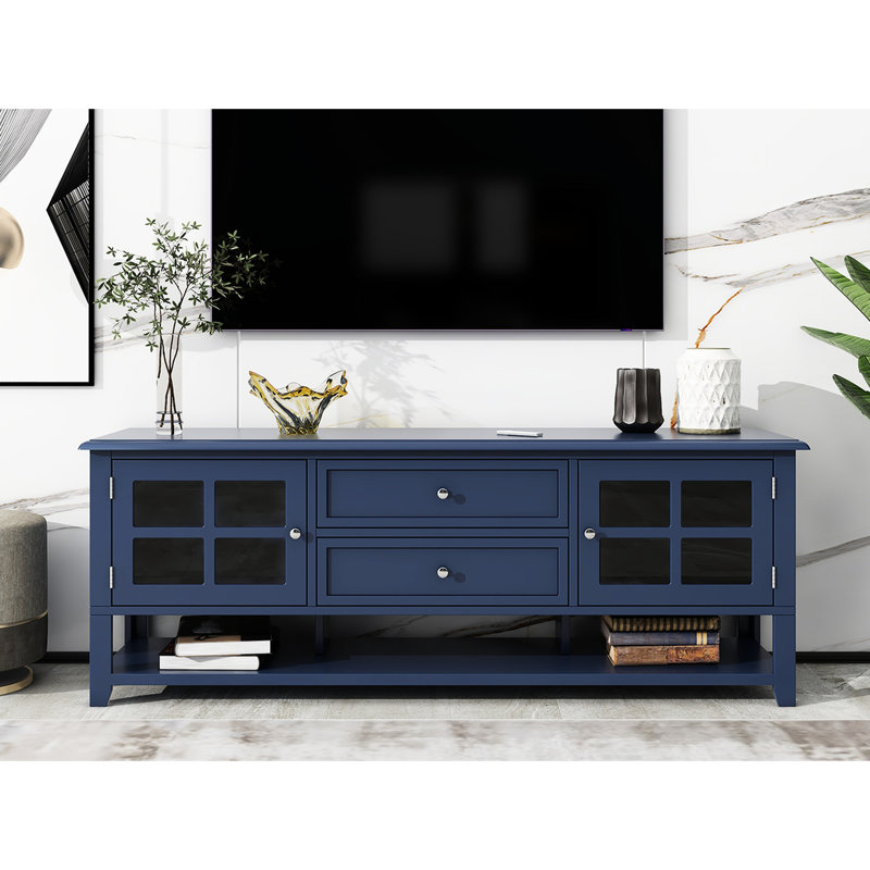 Meuble télé pour téléviseur de 60 po: rouille améliorée, centre de divertissement pratique: matériaux, design élégant, Bleu