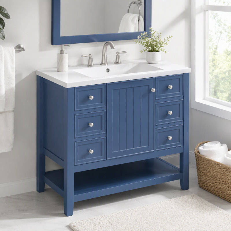 Meuble-lavabo 36 po avec lavabo et rangement polyvalent, Blue