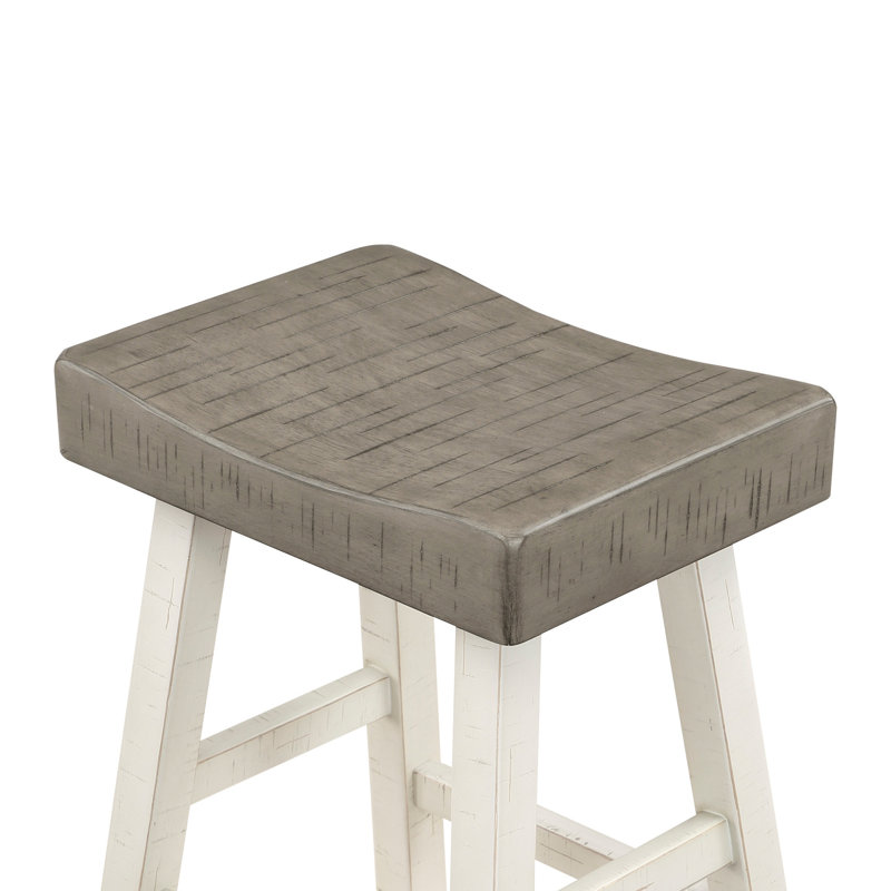 2pcs Solid Rubberwood Counter Height Stools, Transitional Style, 2pcs,, Bar Stool (30.68” Seat Height), Coffee/White