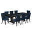 Cet ensemble de salle à manger moderne 9 pièces comprend une table de salle à manger et 8 chaises de cuisine en tissu de polyester bleu marine avec dossier capitonné à boutons - finition noir sablé.-2115670566