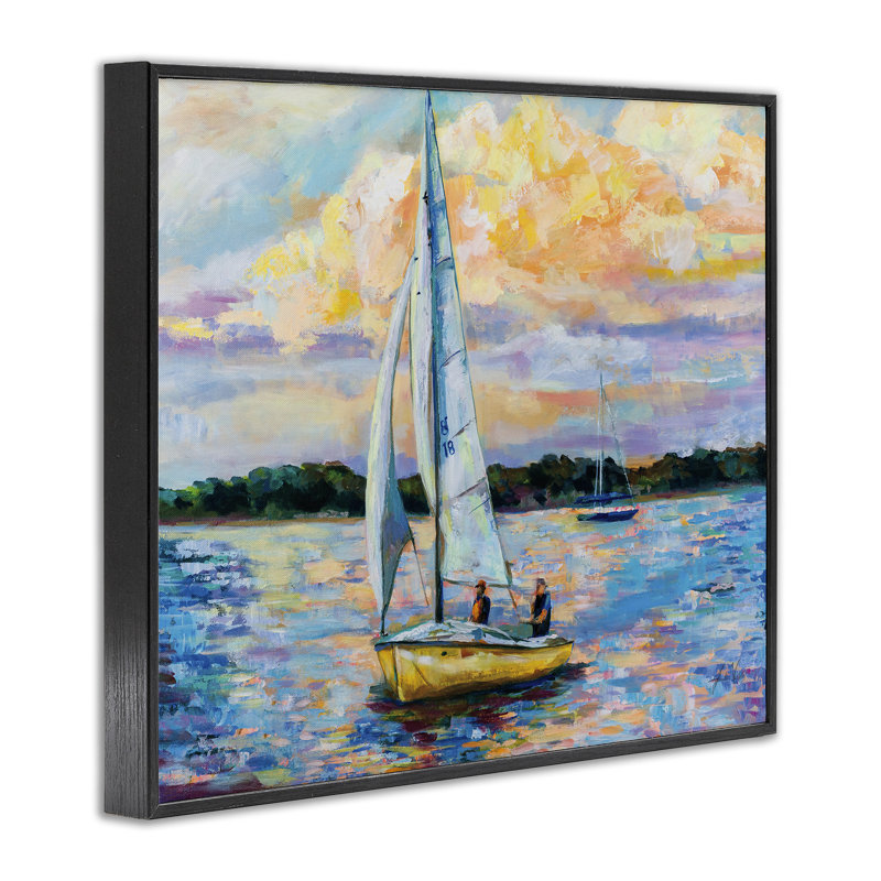 Paysage de voilier nautique vif par Jeanette Vertentes - peinture sur bois, H 11 po x l 14 po x P 1,5 po