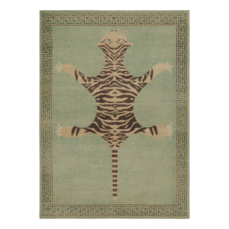 Distressed Homage Hand Knotted Wool Animal Print Area Rug, Rectangle 9' x 12'