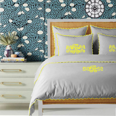 Monogram 400TC Cotton Small Scallop Embroidery Duvet Cover Set