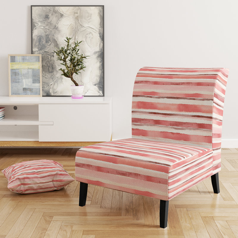 Fauteuil de chambre rayé rose et beige, Pantoufle sans accoudoirs