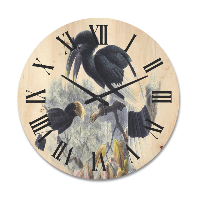 Horloge murale en bois Bird Illustration I, Très grand