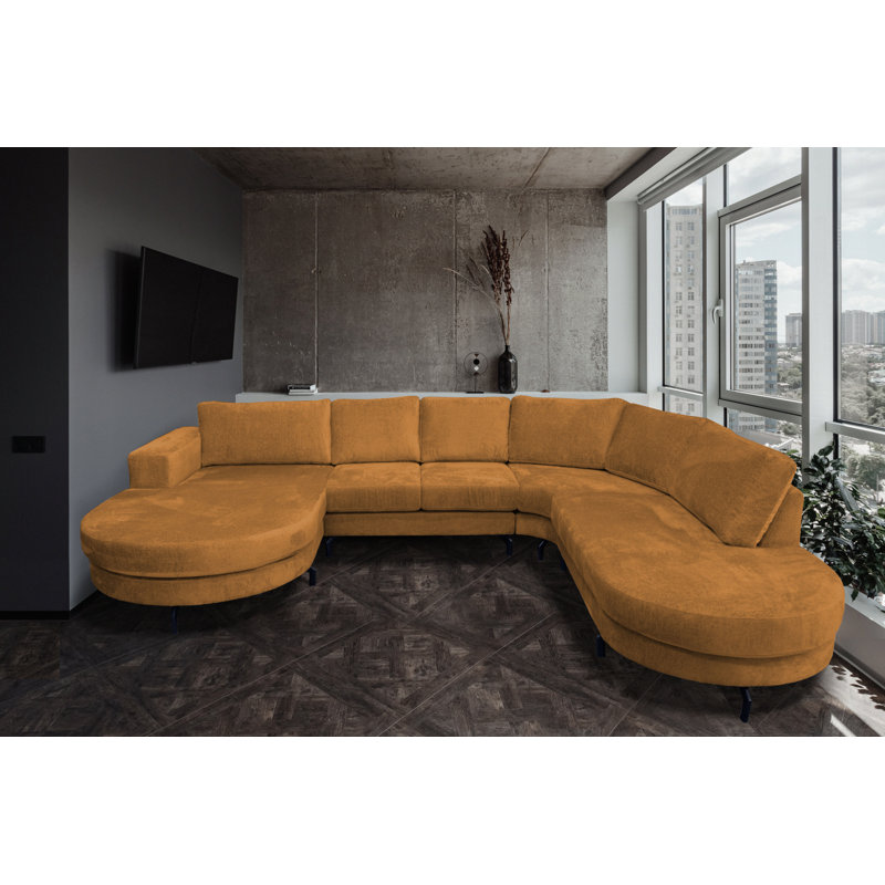 6 Seater Corner Sofa , Orange, Right Hand Facing