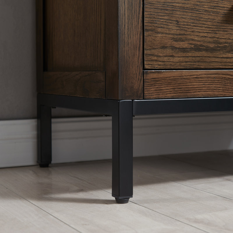 Kaveah Solid + Manufactured Wood Rustic Wood Side Table with AC/USB in Distressed Riverstone