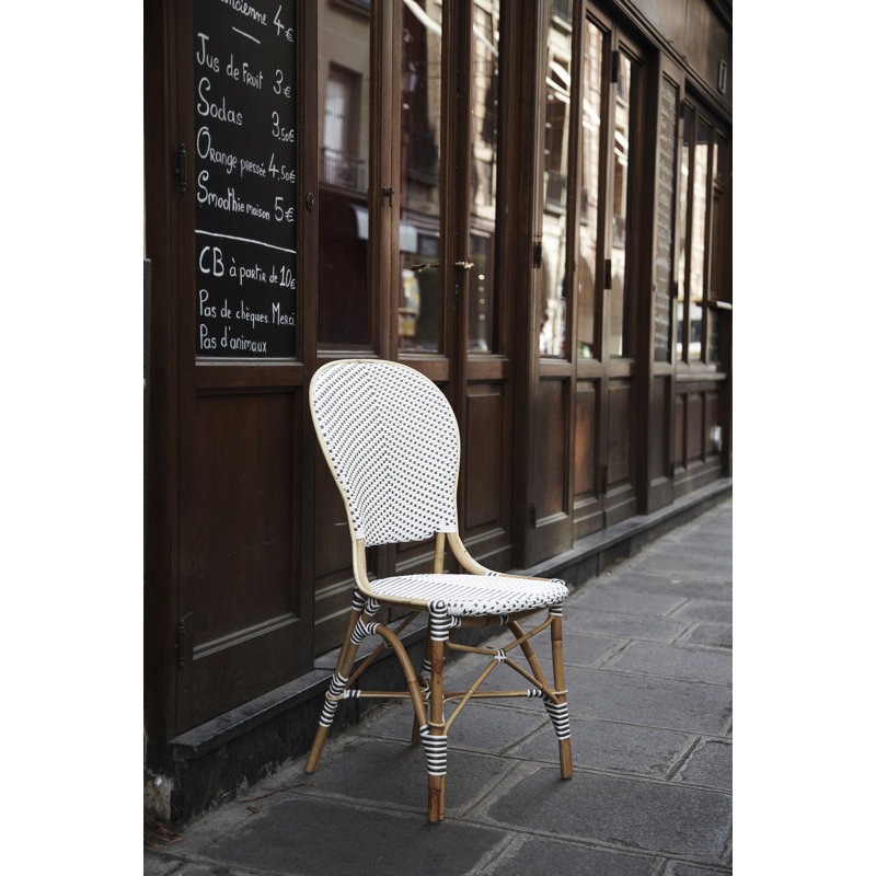 Popplestone Rattan Bistro Side Chair, White with Cappuccino Dots