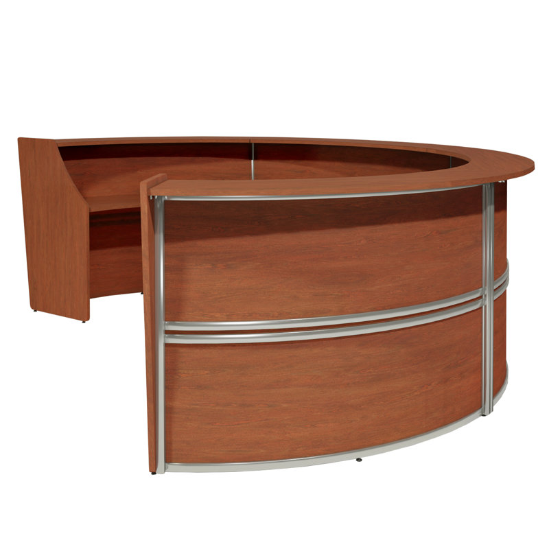 Neshelle Reception Curved Desk Workstation, Light Brown, 45.5" H x 142" W x 103" D