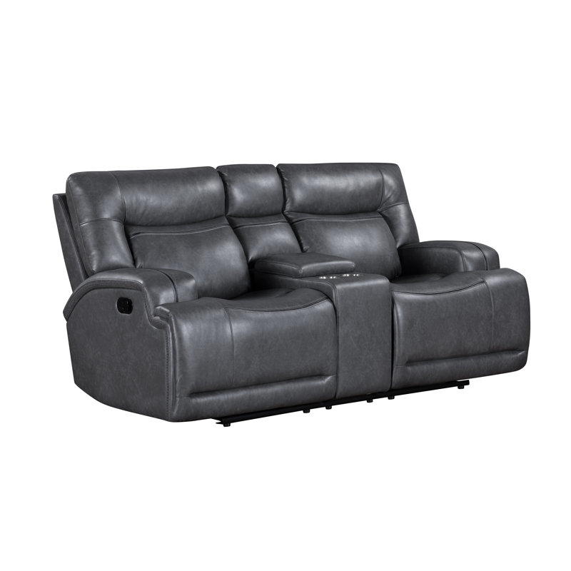 Causeuse Fuchs avec deux fauteuils inclinables gris, Manuel, Manuel - Bouton-poussoir