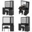 Meuble-lavabo noir cannelé 43 po avec miroir lumineux, station de charge, 5 tiroirs et armoire en verre, support pour sèche-cheveux, tabouret de rangement