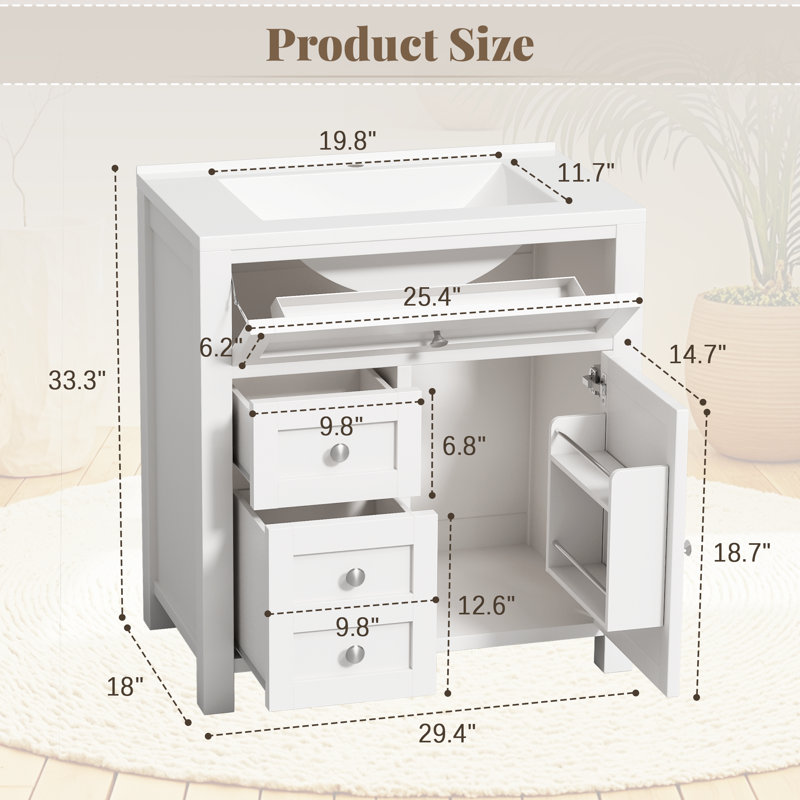  Meuble-lavabo 30 po avec lavabo simple en résine, Blanc