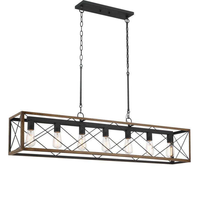 Lustre linéaire pour îlot de cuisine à intensité variable Evys, Pin, 7, 109" H x 48" W x 7.87" D