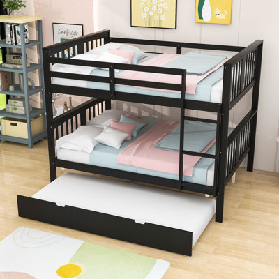 Lit superposé double en bois avec lit gigogne simple et échelle Hielkje Kids