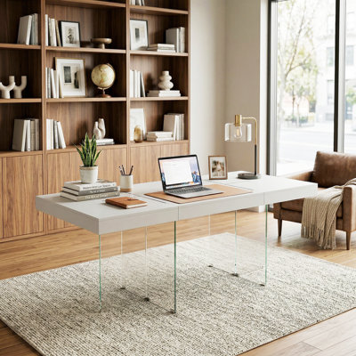 Bureau d'ordinateur avec pieds en verre trempé