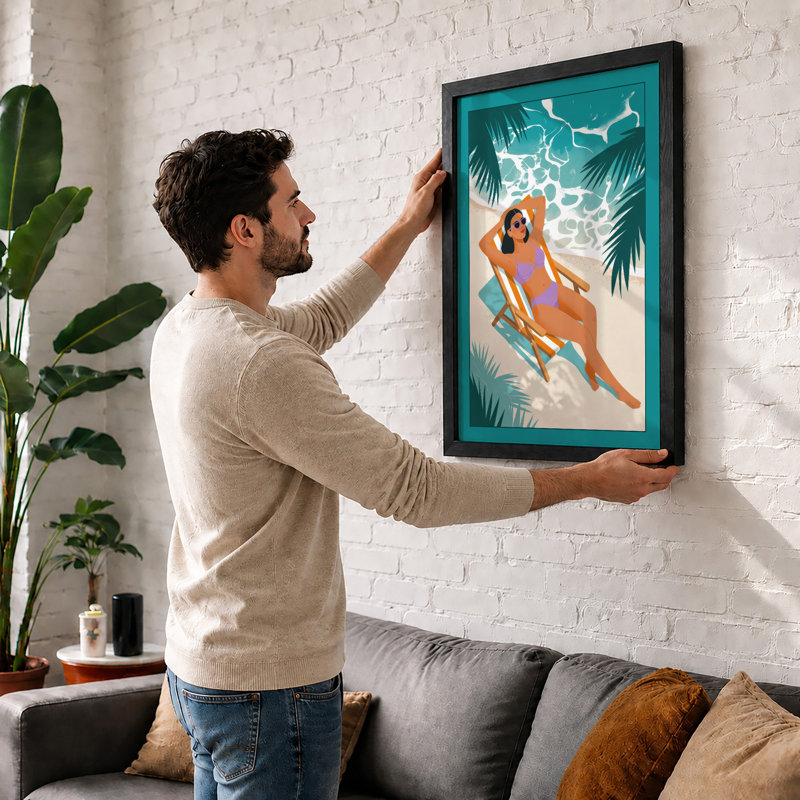 Poolside Repose Tropical - Framed Print, A1 - 84.1 x 59.4 cm, White