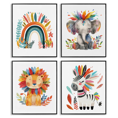  «Rainbow Feather Animals», ensemble de 4 giclées par LSR Design Studio