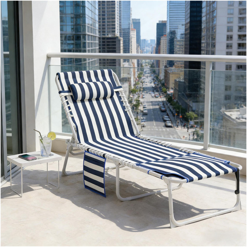 Chaise longue pliante, fauteuil de bronzage extérieur avec trou pour le visage et table d'appoint