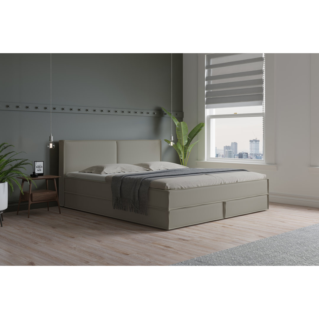 Echtes Boxspringbett Ladona mit Kaltschaum Topper, mit Kunstleder bezogen