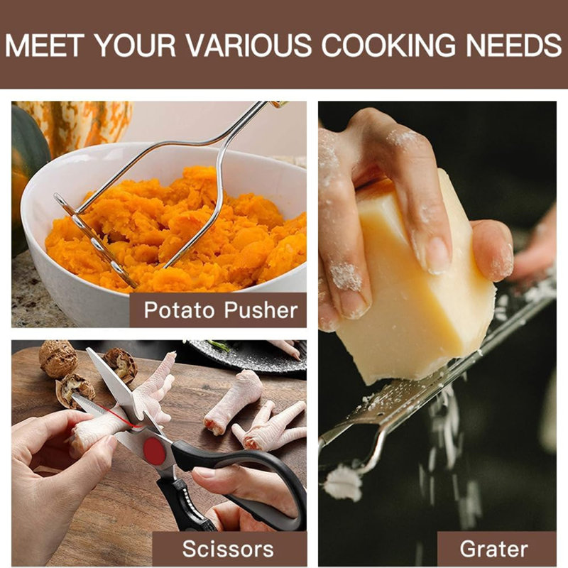 Ensemble 32 pièces d'ustensiles de cuisine en silicone, acier inoxydable, résistant à la chaleur antiadhésif, noir