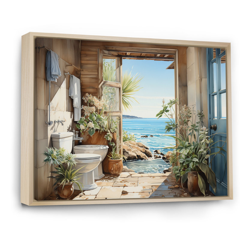«Bathroom and Coastal Escape I», art mural sur toile Bath & Laundry, H 24 po x l 32 po x P 1 po, Cadre naturel flottant