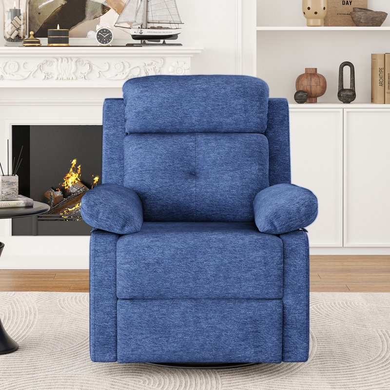 Upholstered Chenille Blue Swivel Rocker Recliner, Blue Chenille