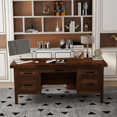 Bridgevine Home Sausalito 71 Inch Executive Desk, No Assembly Required, Whiskey Finish