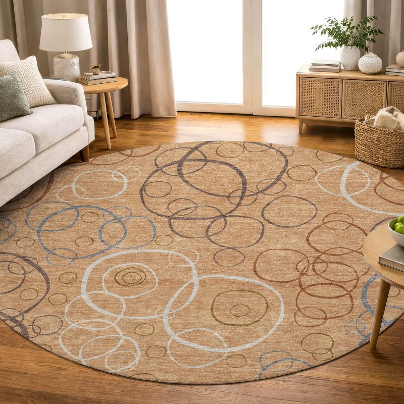 Premium Machine Washable Mayfield AMF2408 Bubbles Rug, 8' Round, Copper