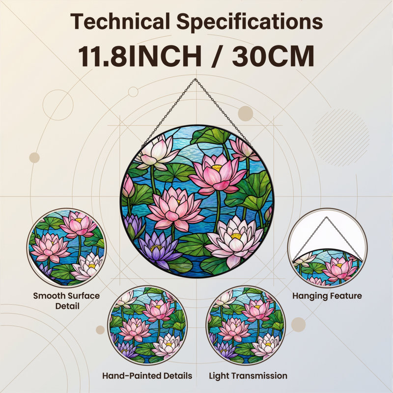 Panneau de vitrail 12 "H Water Lily, H 12 po x l 12 po