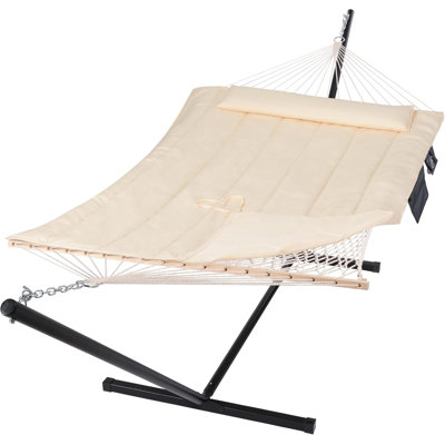 Hamac pour deux personnes avec support de 12 pi inclus, capacité maximale de 475 lb, hamac autoportant robuste, beige