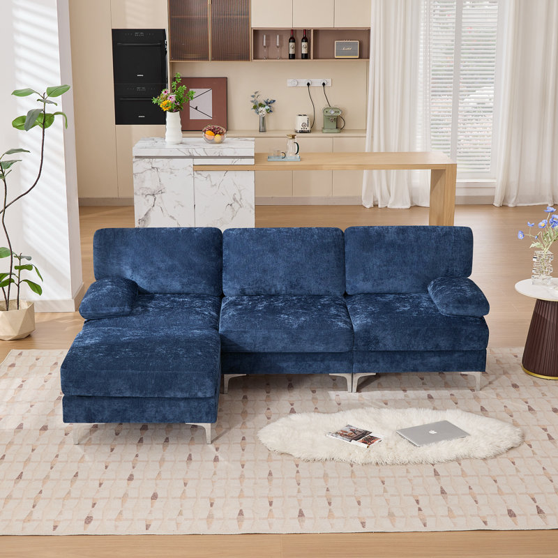 4-Piece 92.1"W Modular Sofa Sectional With Ottoman, Blue