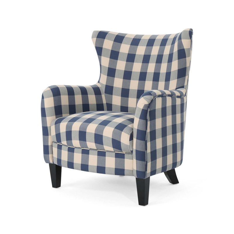 Chaise avec accoudoirs rembourrée Leia, Damier bleu