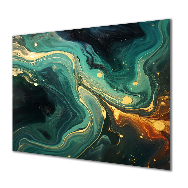 Abstrait marbre vert et doré I - décoration murale en marbre, H 12 po x l 20 po x P 1 po