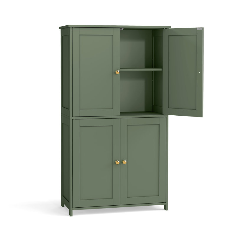 Tall Freestanding Storage Unit, 4-Door Cupboard With Adjustable Shelves, Green