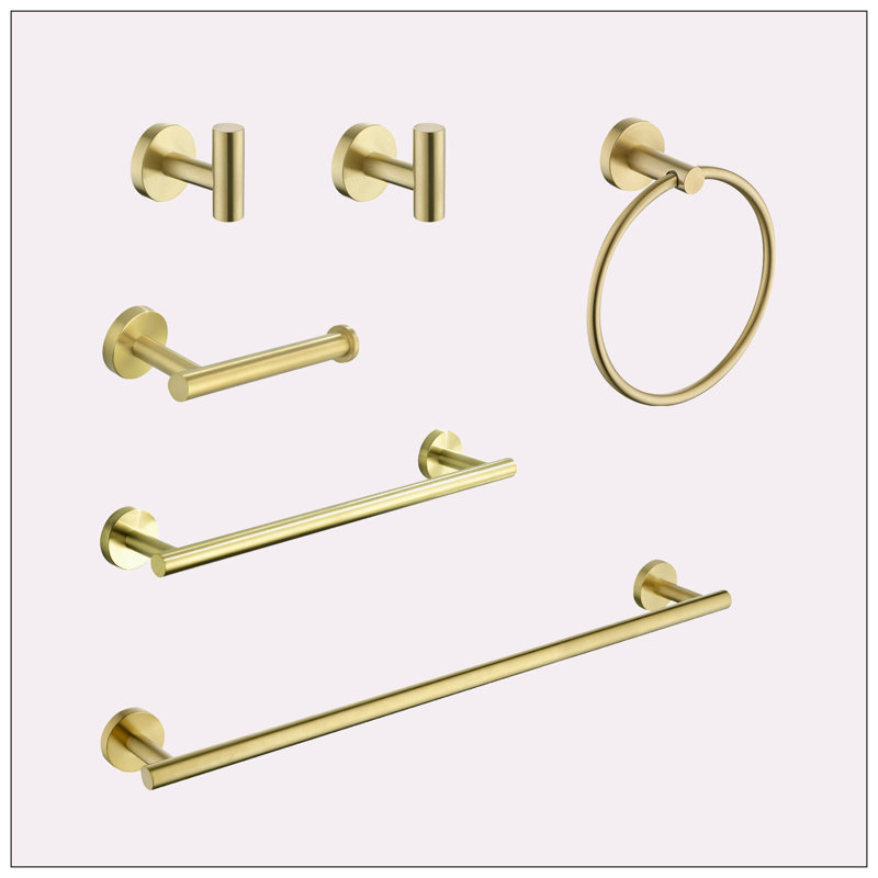 Ensemble de porte-serviettes de salle de bain en acier inoxydable 6 pièces, Or brossé