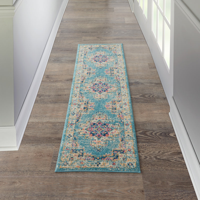 Abbate Oriental Light Blue /Ivory Area Rug, Runner 1'10" x 6'