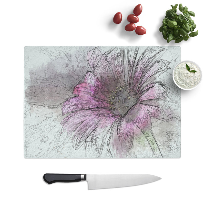 Tempered Glass Purple Daisy Chopping Board, 28.5 cm x 39 cm
