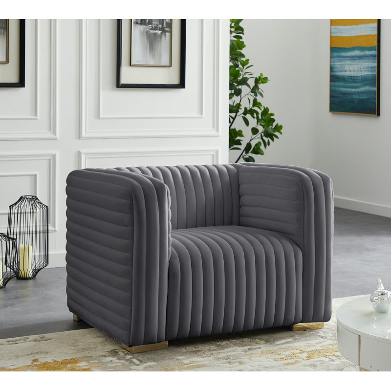 Fareid Velvet Armchair, Gray Velvet