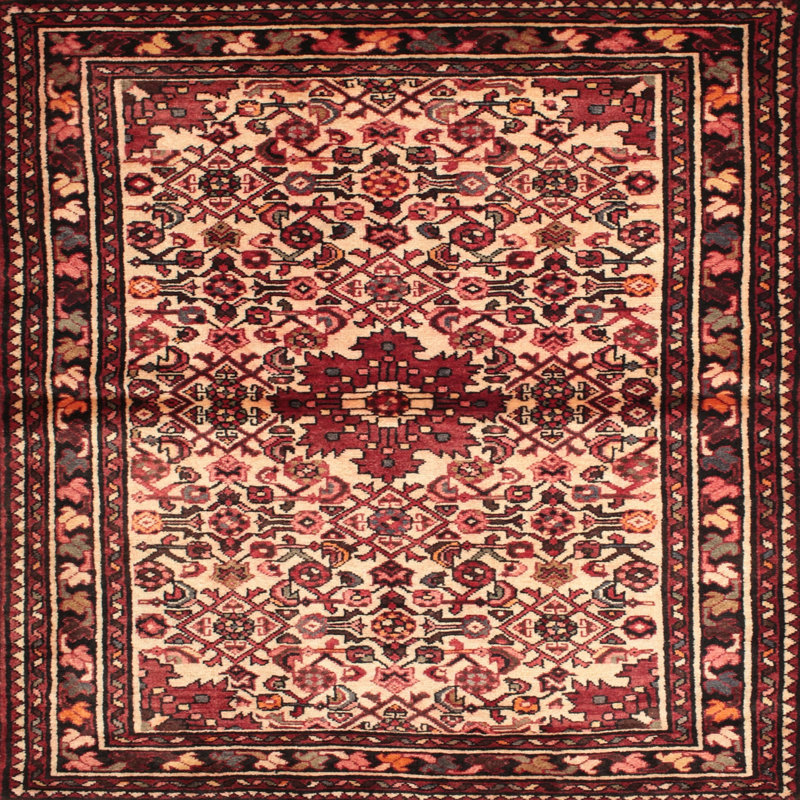 Tapis en laine rouge / beige, Carré 7 pi