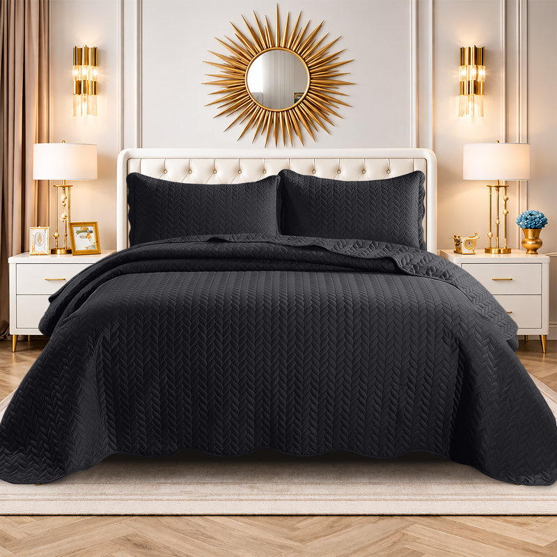 Ensemble très grand de qualité supérieure en microfibre gaufrée avec taies décoratives assorties, Noir