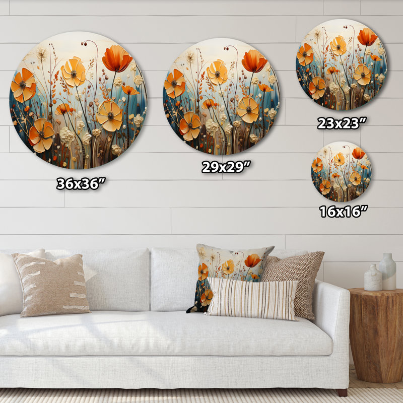 Noisettier - Art floral rond en métal, H 29 po x l 29 po