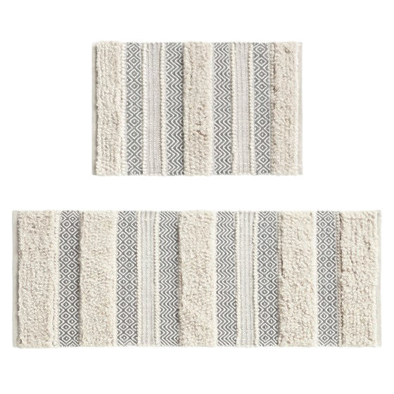 Woven Texture Stripe Bath Rug Grey 22X58"