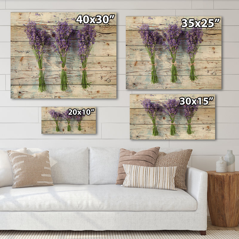 Lavande fraîche sur bois - Reproduction de campagne sur bois de pin naturel, H 30 po x l 40 po x P 0,78 po