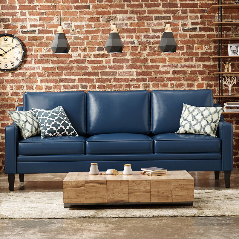 78.75'' Slipcovered Faux Leather Sofa, Blue