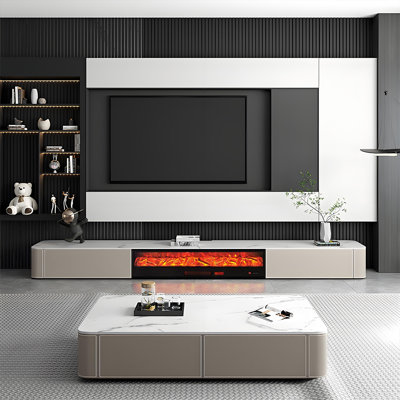 102.36"Modern Sintered Stone Decorative Electric Fireplace TV Cabinet