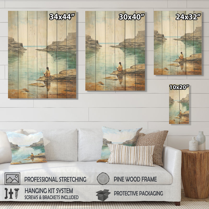 Meditation Serenity By The Sea II - Méditation sur bois, H 44 po x l 34 po