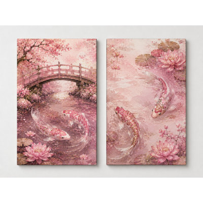 Grand ensemble de 2 reproductions d'art sur toile, Koi